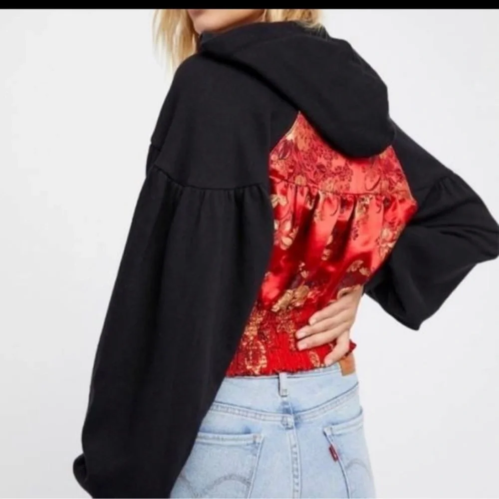 Free People Gabbie Zip Up Hoodie Red Black Sz small